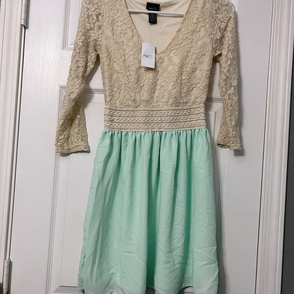 NWT Spring summer Easter aqua blue with lace dress